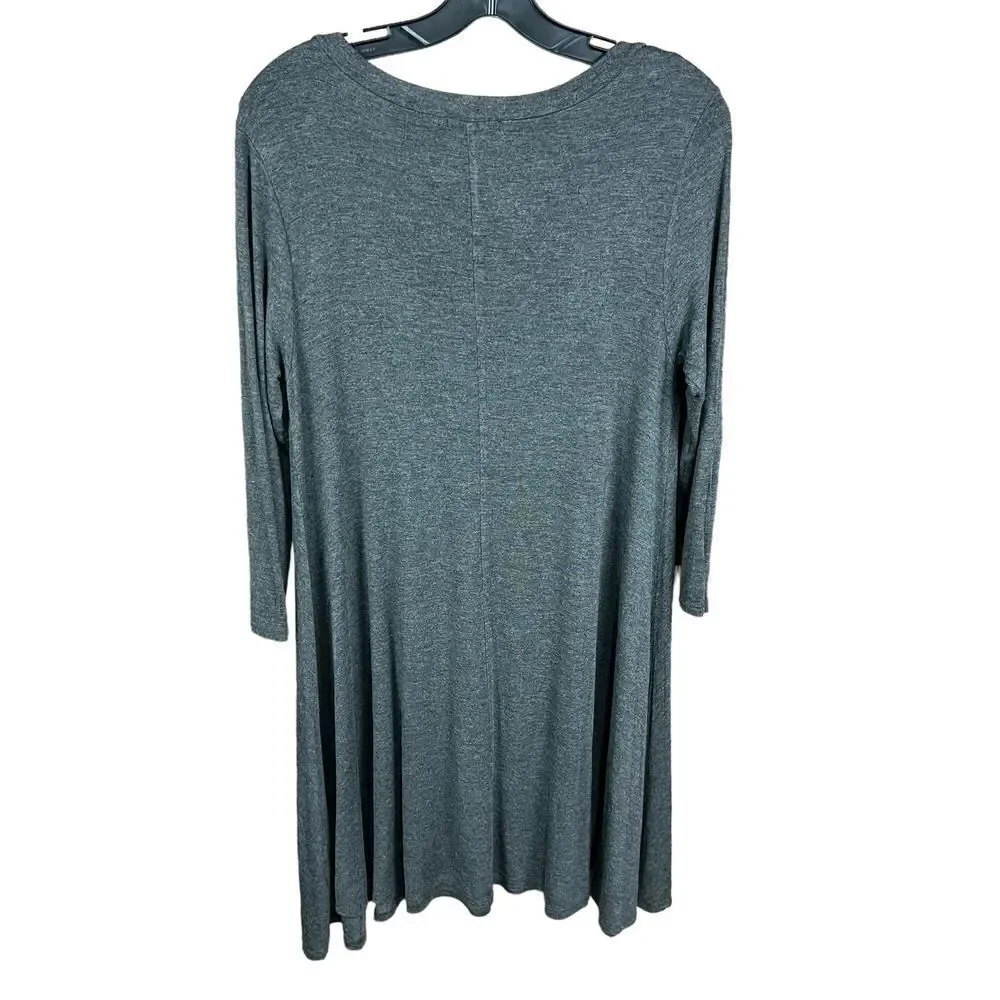 Charlotte Russe Tunic Dress V Neck Grey 3 Quarter Sleeves Jersey Knit Medium